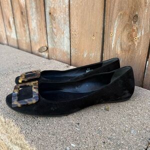 Roger Vivier Black Leather Loafers Ballet Flats Tortoise Buckle Slip On Size 39
